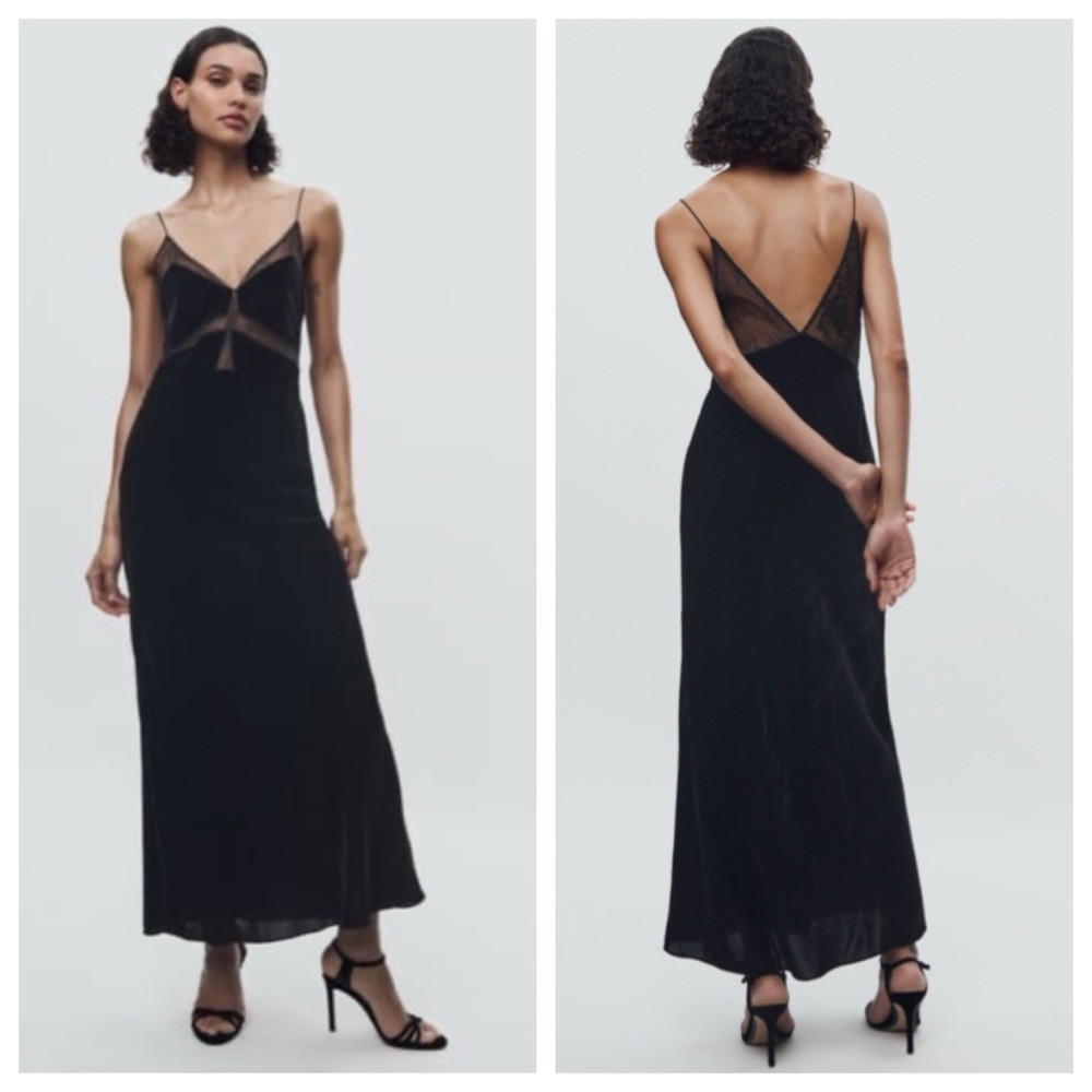 NWT ZARA ZW Collection Black Lace Velvet Dress